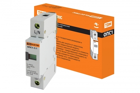 TDM ELECTRIC SQ0201-0005 Разрядник ОПС1-C 1Р In=20kA Un=400B Im=40kA TDM